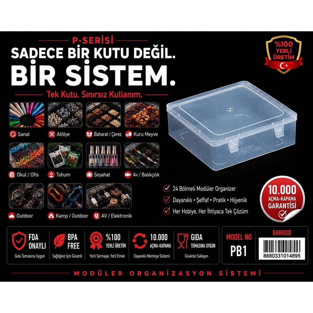 P-SERİSİ PB-1 PLASTİK BÜYÜK KUTU ( 22.5X20.5X7.5 CM )