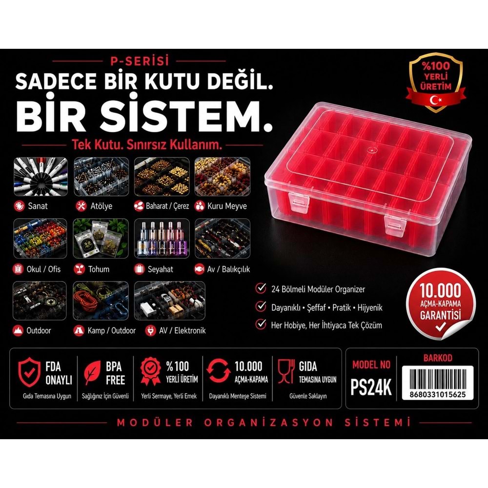 P-SERİSİ PS-24R 24 KÜÇÜK 1 BÜYÜK ŞEFFAF KIRMIZI KUTULU SET