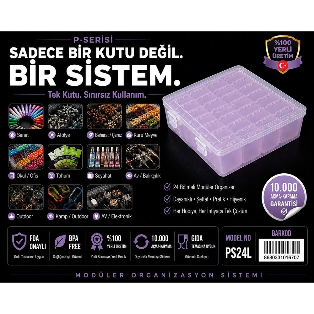 P-SERİSİ PS-24L ŞEFFAF LİLA 24 KÜÇÜK 1 BÜYÜK KUTULU SET (LİLA)