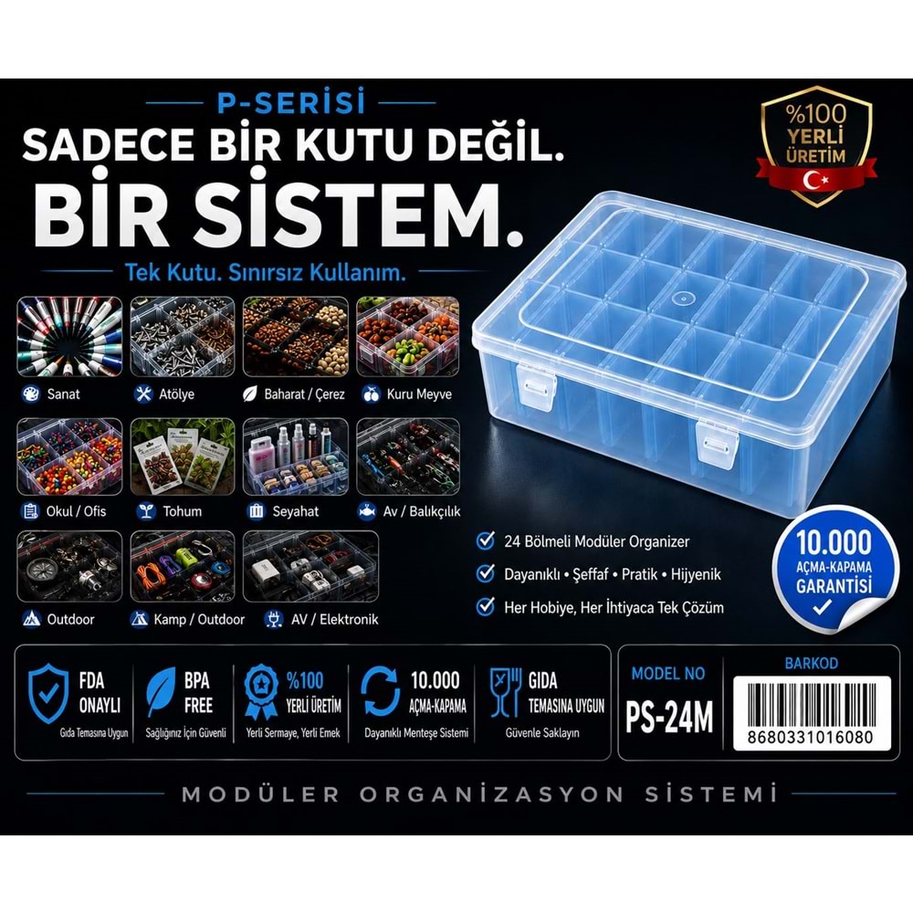 P-SERİSİ PS-24M ŞEFFAF MAVİ 24 KÜÇÜK 1 BÜYÜK KUTULU SET (MAVİ)