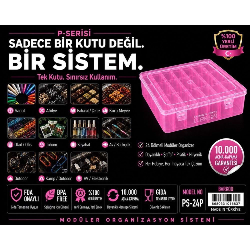 P-SERİSİ PS24P ŞEFFAF PEMBE 24 KÜÇÜK 1 BÜYÜK KUTULU SET (PEMBE)