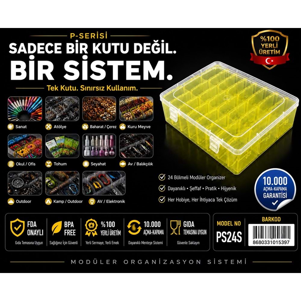P-SERİSİ PS-24S ŞEFFAF SARI 24 KÜÇÜK 1 BÜYÜK KUTULU SET (SARI)