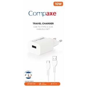 COMPAXE CTA-521UTB24 10W 5V 2.1A TEK USB + USB TO TYPE C 2.4A KABLOLU SET BEYAZ