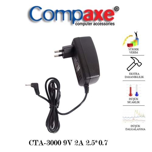 COMPAXE CTA-3000 18W 9V 2A 2.5*0.7 TABLET PC ADAPTÖR