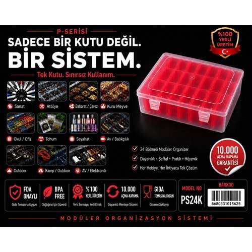P-SERİSİ PS-24R 24 KÜÇÜK 1 BÜYÜK ŞEFFAF KIRMIZI KUTULU SET