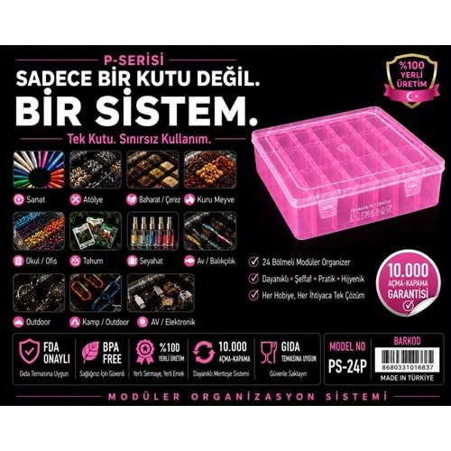 P-SERİSİ PS24P ŞEFFAF PEMBE 24 KÜÇÜK 1 BÜYÜK KUTULU SET (PEMBE)