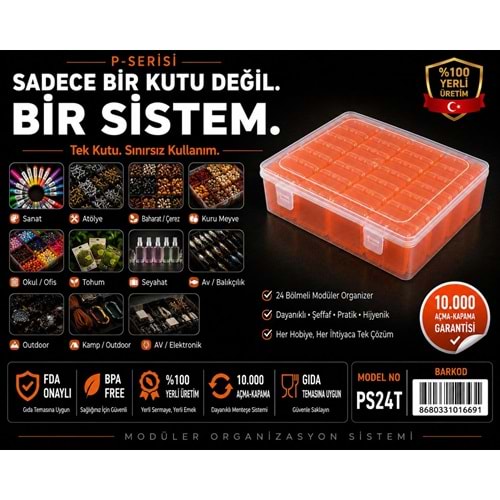 P-SERİSİ PS-24T ŞEFFAF TURUNCU 24 KÜÇÜK 1 BÜYÜK KUTULU SET (TURUNCU)