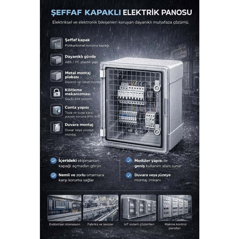 THOR 200 x 300 x 120 mm ŞEFFAF KAPAKLI ABS PANOLAR